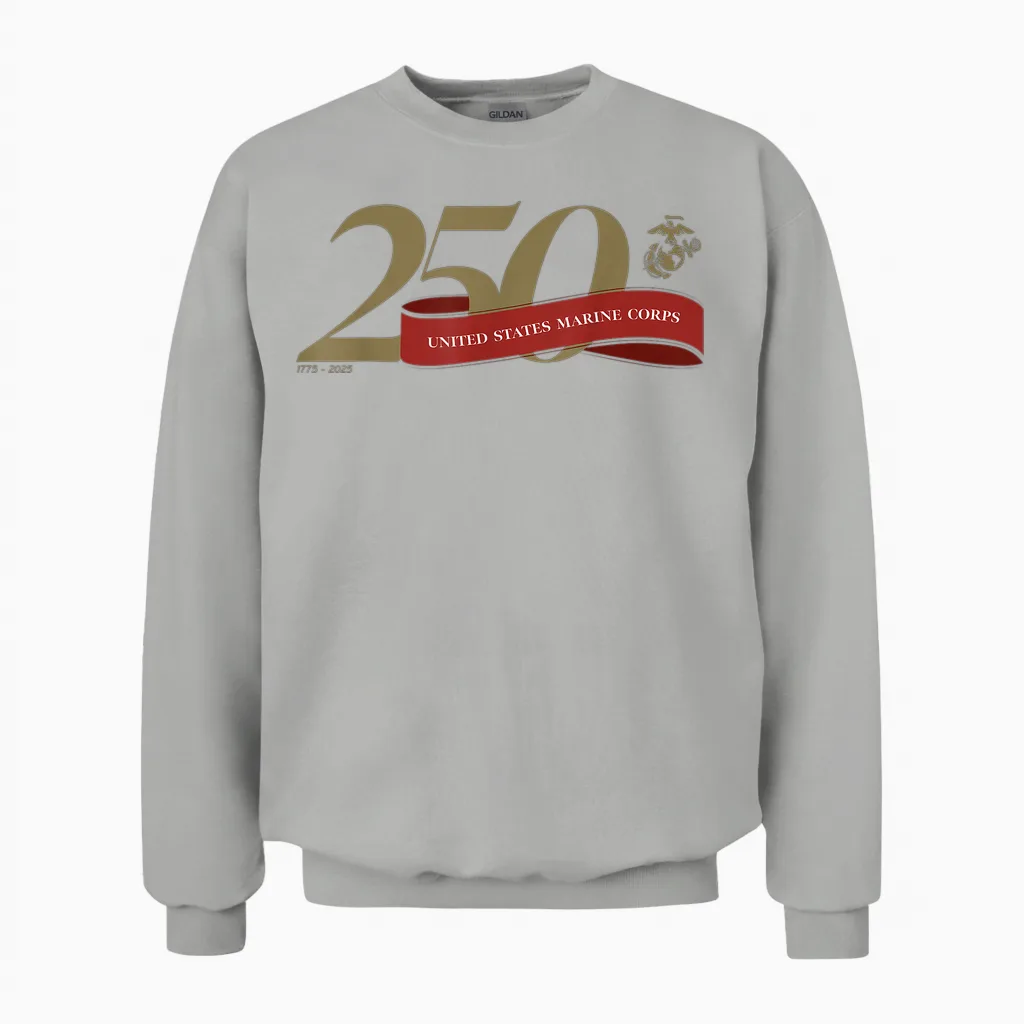 United States Marine Corps 250th Birthday Gold Logo Unisex Sweatshirt in Ash