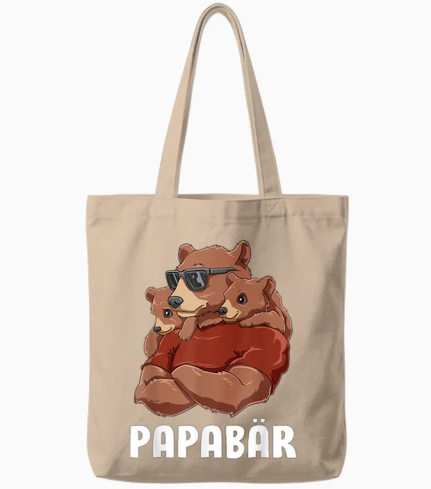 Papa Bear Sibling Clamp Daughter Son Dad Father's Day T-Shirt, Black Tote Bags in Natural