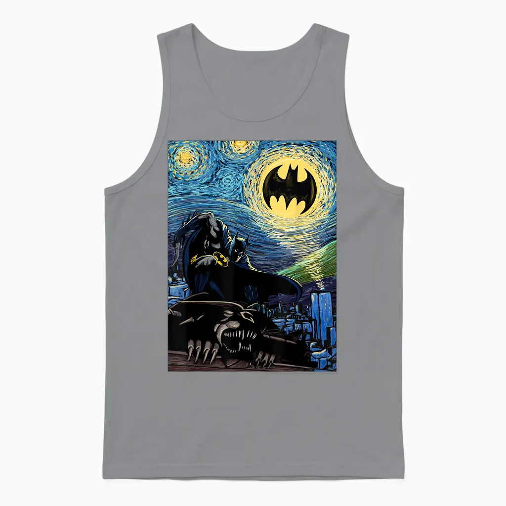 Dc Comics Batman the Dark Knight Starry Night Style Unisex Tank Top in Sport Grey