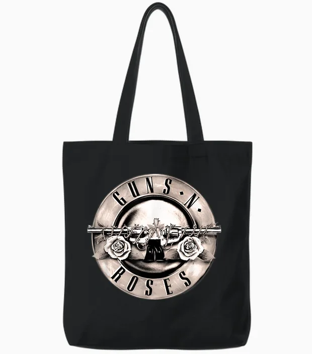 Official Guns N' Roses Vintage Ball Logo Rock Band Music Tote Bags in Black