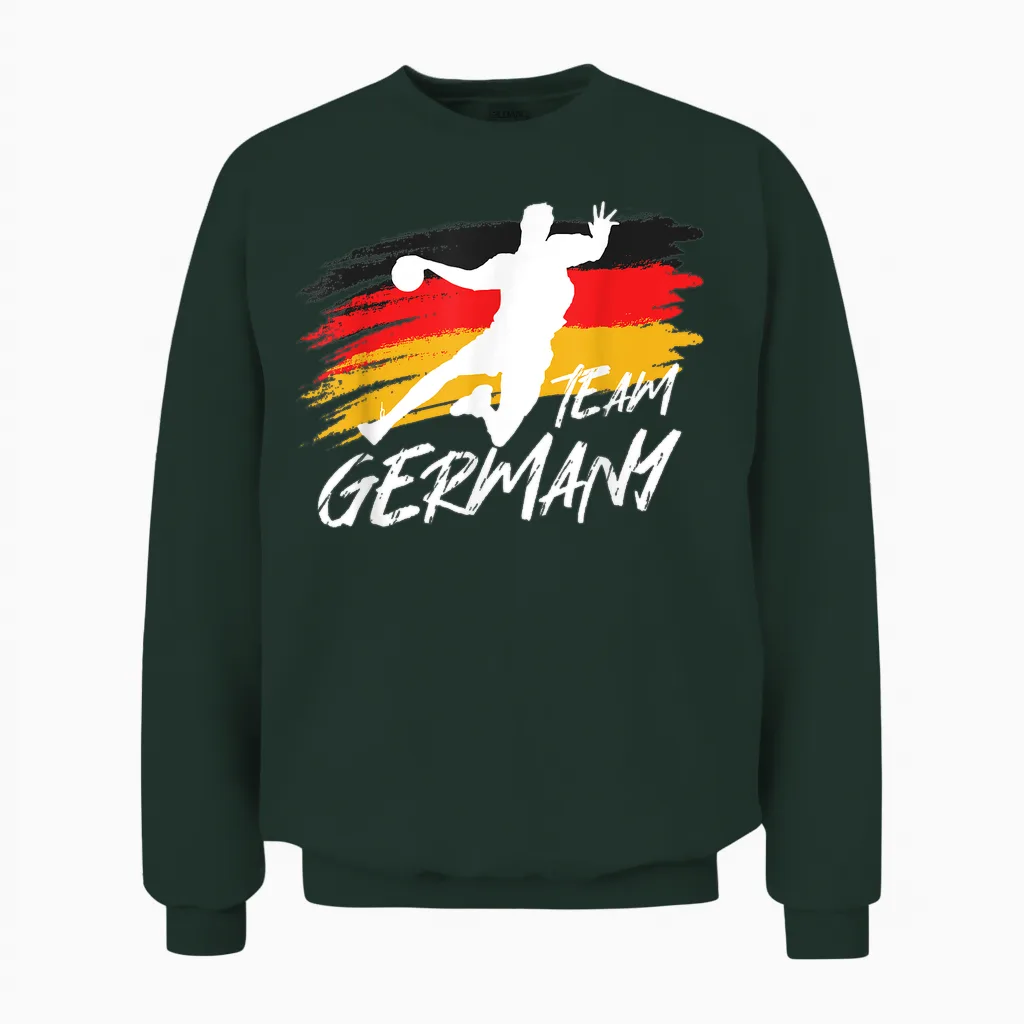 Handball Team Germany Flag Handballer Ball Sports Player T-Shirt, Black Unisex Sweatshirt in Forest
