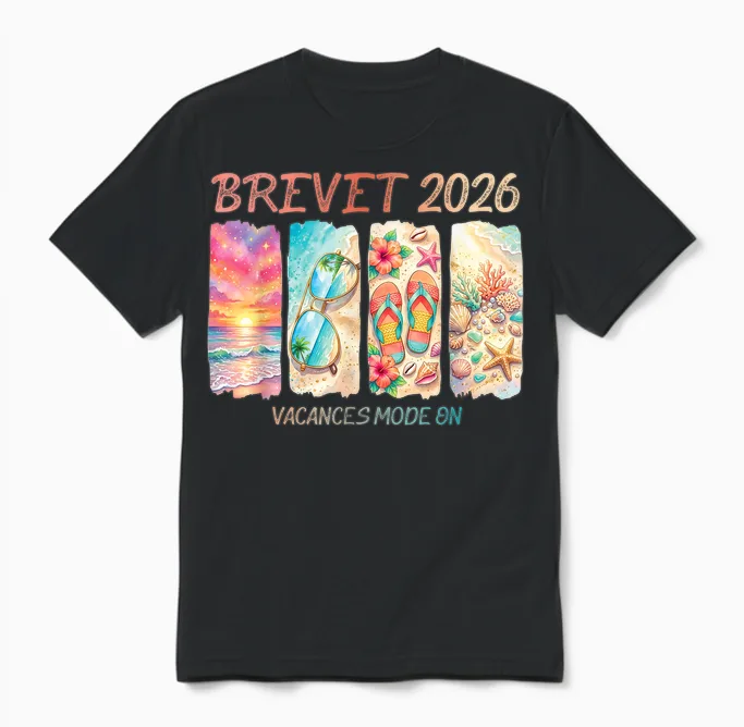 Brevet 2026 Vacances Plages Mode on Félicitation Mention Unisex T-Shirt in Black