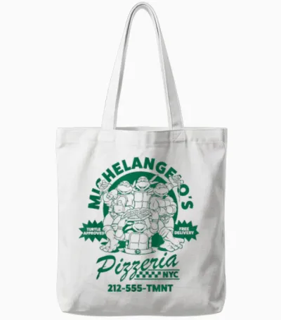Teenage Mutant Ninja Turtles Michelangelo's Vintage Pizzeria T-Shirt, White, S Tote Bags - White