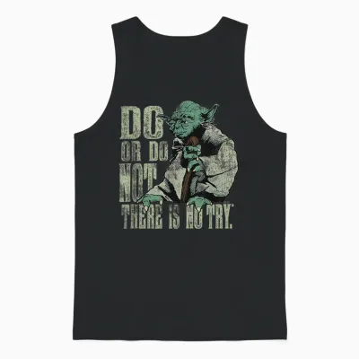 Star Wars Yoda Do or Do Not There Is No Try Vintage Style T-Shirt, Black Unisex Tank Top - Black