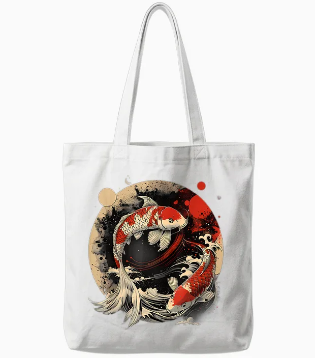 Koi Japanese Pond Lover Japanese Koi Carp Asian Fish Asian Carp Tote Bags in White