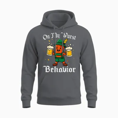 Oktoberfest on My Wurst Behavior Funny German Men Women Unisex Hoodie - Charcoal
