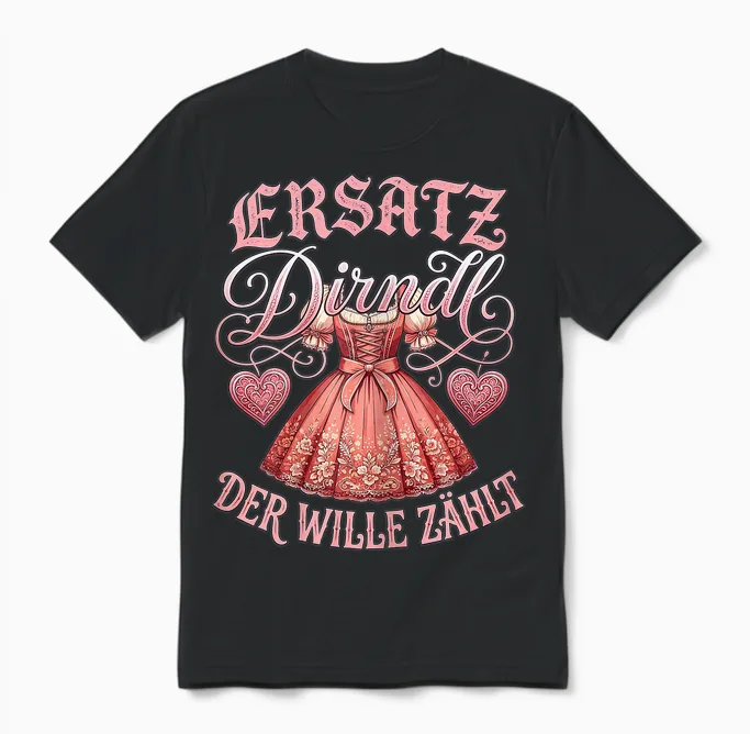 Ersatz Dirndl Shirt Damen Trachtenshirt Oberteil Trachten Unisex T-Shirt in Black