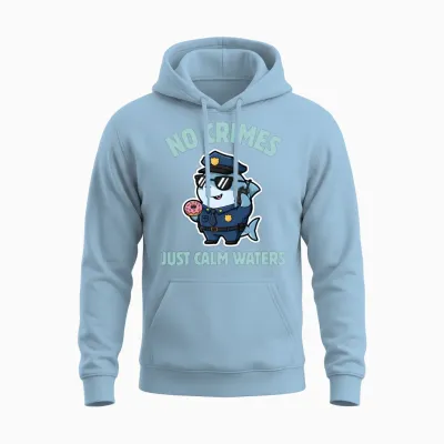 Calm Waters – Kawaii Shark Police Officer Unisex Hoodie - Light Blue