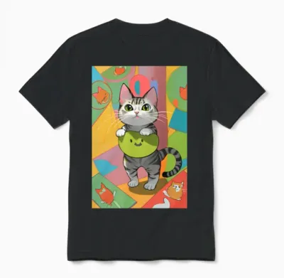 Cartoon Funny Cat Unisex T-Shirt - Black