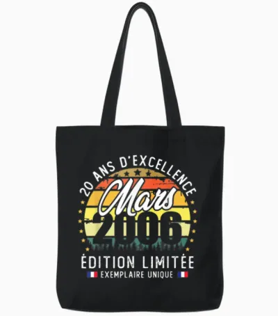 Vintage Mars 2006 Cadeau D'anniversaire 20 Ans Hommes Femmes Tote Bags - Black