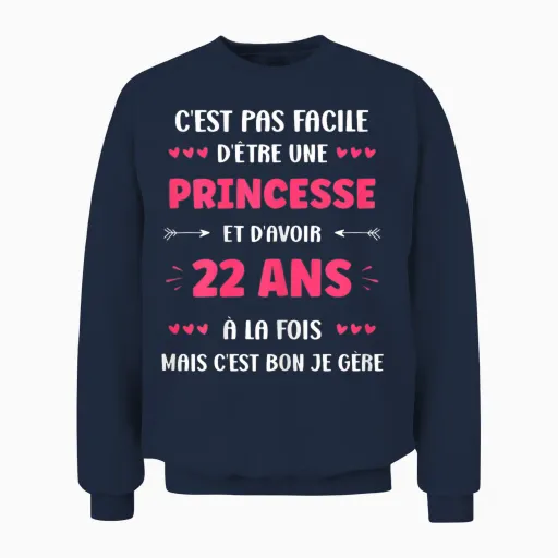 Girl 22 Years Funny Princess Birthday Humor 22 Years T-Shirt, Black, Female X-Small Unisex Sweatshirt - Navy