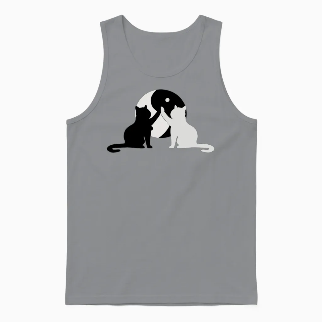 Yin Yang Cat Funny Cat Lover Unisex Tank Top in Sport Grey
