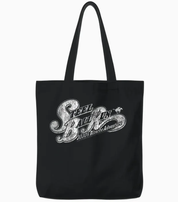 Steel Ball Run Distressed White Show Logo Anime Tote Bags in Black