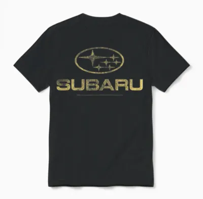 Subaru Distressed Star Logo in Yellow Car Company Unisex T-Shirt - Black