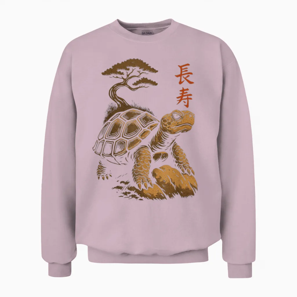 Vintage Wildlife Japanische Schildkröte Kunst Mit Bonsai-Baum Unisex Sweatshirt in Light Pink