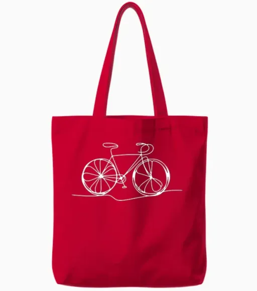 Bicycle Bike Cycle - One Line Art - Cyclist Biking Tote Bags in Red