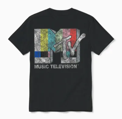 Mtv Classic Fit Black T-Shirt - Vintage Tv Signal Logo, 100% Cotton, Adult Short Sleeve Unisex T-Shirt - Black