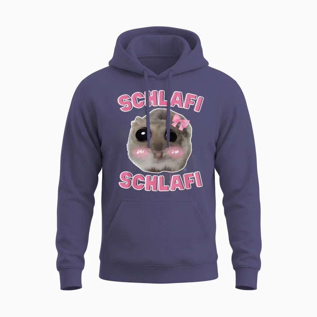 Schlafi Schlafi Funny Hamster Hamster Hamstie Meme Sleep T-Shirt, Black Unisex Hoodie in Heather Sport Dark Navy