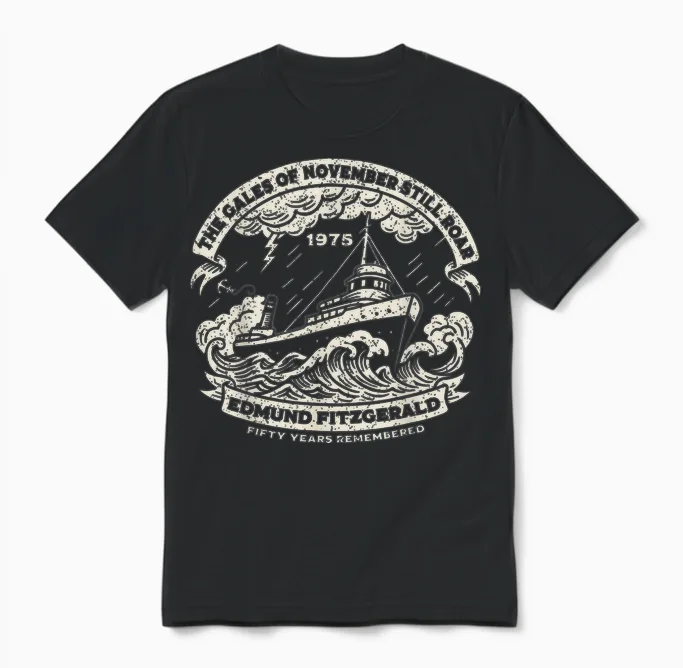 Edmund Fitzgerald Anniversary Great Lakes Maritime Memorial Unisex T-Shirt in Black