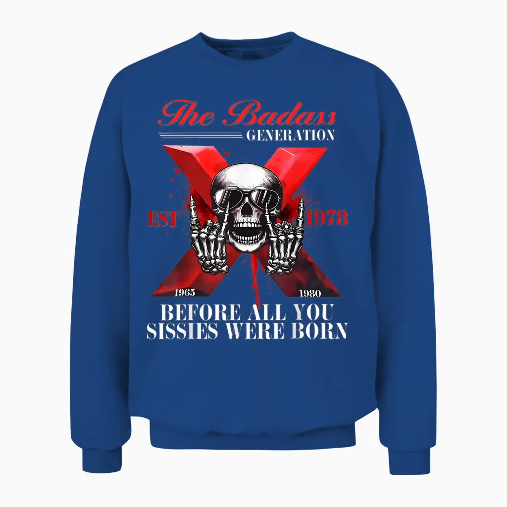 Skeleton Shirt Gen X Badass Generation Funny Gen X Est 1978 T-Shirt, Black, S Unisex Sweatshirt in Royal