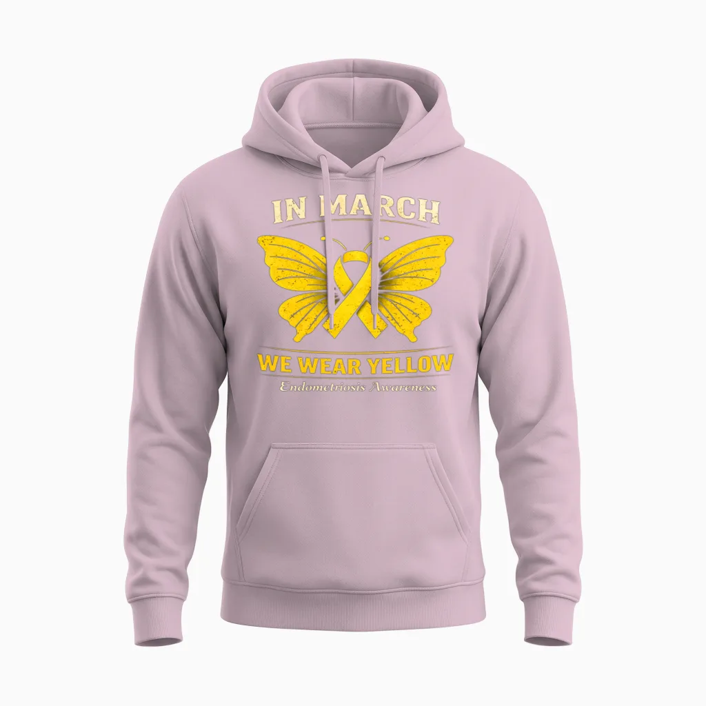 In March We Wear Yellow Endometriosis Awareness Unisex Hoodie in Light Pink