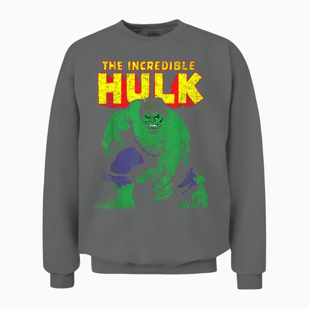 Marvel Classic the Incredible Hulk Distressed Portrait T-Shirt Small Unisex Sweatshirt in Graphite Heather
