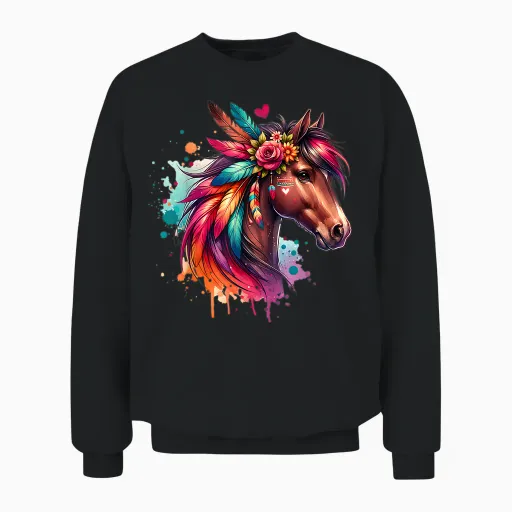 Horse Girls Women Rider Riding Lovers Horses T-Shirt, Black, S Unisex Sweatshirt - Black
