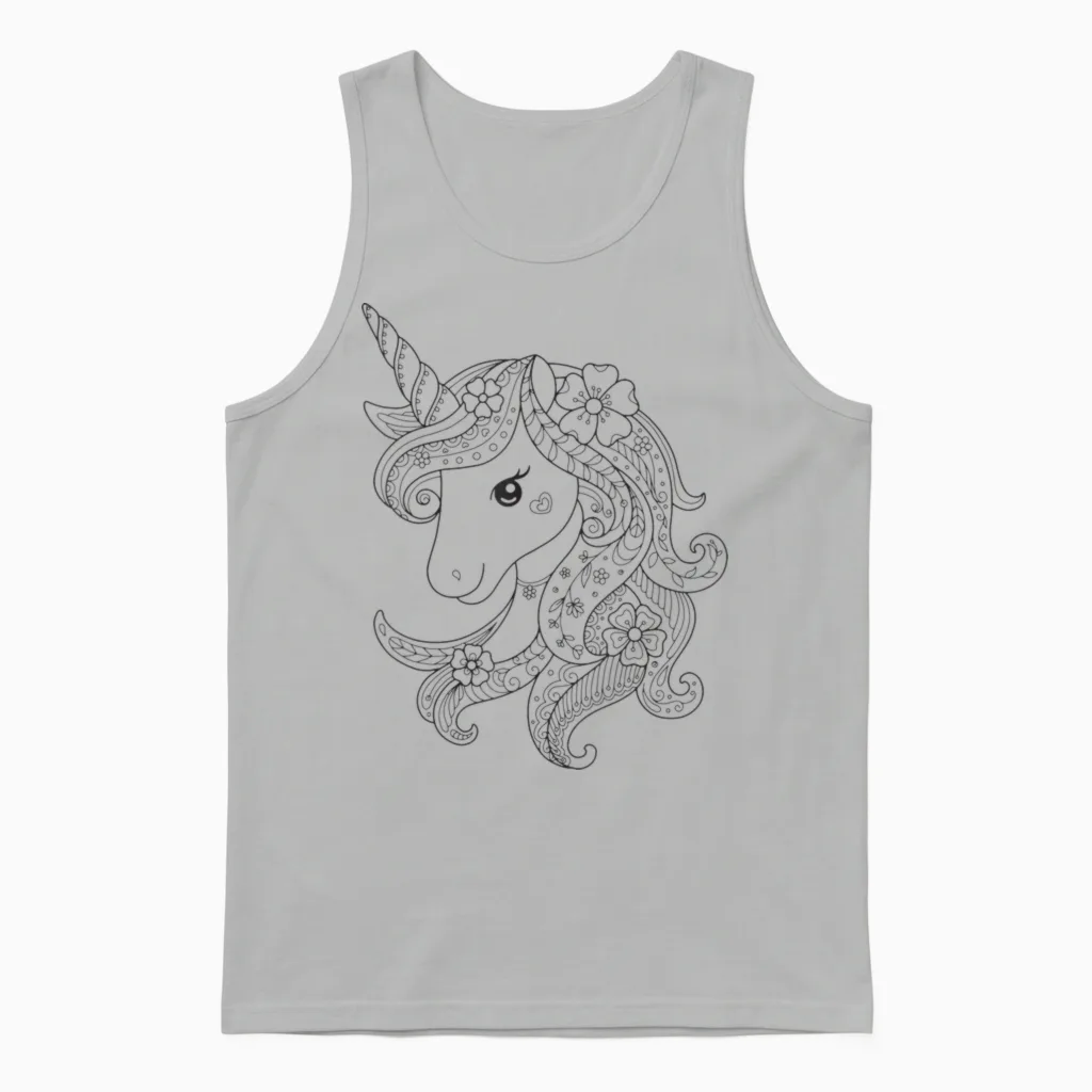 Cute Unicorn to Paint & Colour for Kids T-Shirt, White Unisex Tank Top in Ash