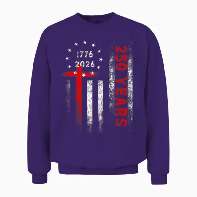 Flag Cross 250 Years Faith and Freedom Flag Cross Unisex Sweatshirt - Purple