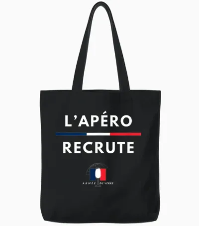 L'apéro Recrute! Army of Glass, Humour Beauf Parody Army T-Shirt, Black, S Tote Bags - Black
