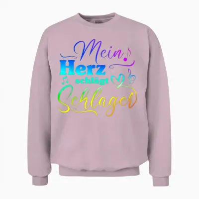 T-Shirt with German Text "my Heart Beats for Schlagermusik" [, Black Unisex Sweatshirt - Light Pink