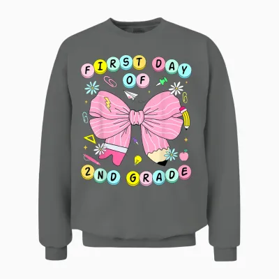 First Day of 2nd Grade Girls Coquette Back to School Unisex Sweatshirt - Graphite Heather