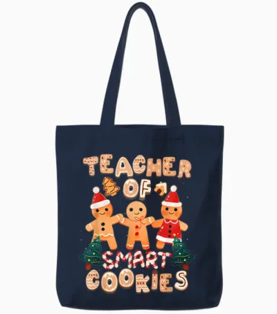 Christmas Teacher Cute Gingerbread Cookies Funny Holiday Tote Bags - Navy