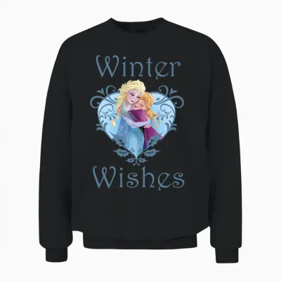 Disney Frozen Anna & Elsa Winter Wishes Long Sleeve, Black, S Unisex Sweatshirt - Black
