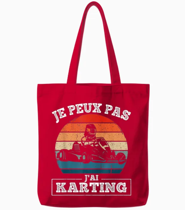 Je Peux Pas J'ai Karting Funny Pilot Kart Vintage Retro Tote Bags in Red