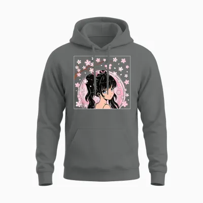 Japanisches Anime Mädchen Otaku Kirschblüte Sakura Damen Unisex Hoodie - Graphite Heather