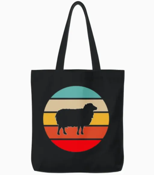 Sheep Retro Tote Bags - Black