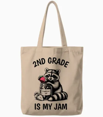 2nd Grade Is My Jam Teacher Student Racoon Meme Tote Bags - Natural