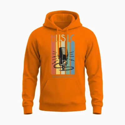 Retro Music Stripes Microphone Unisex Hoodie - Safety Orange
