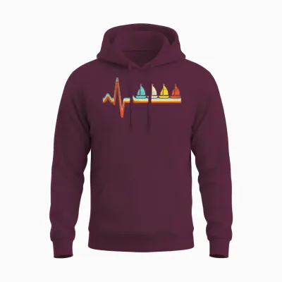 Sailing Retro Heartbeat Unisex Hoodie - Maroon
