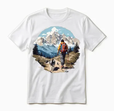 Man Hiking with Dog Unisex T-Shirt - White
