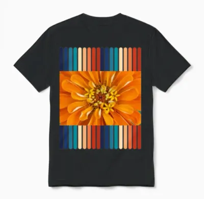 Retro Colors Flower Design Unisex T-Shirt - Black