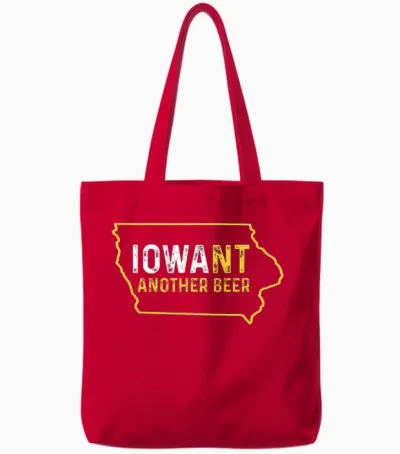 Funny Iowa Beer Distressed Iowa State Map Tote Bags - Red