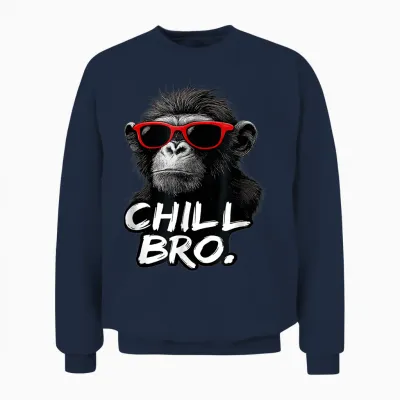 Chill Bro Cool Monkey with Sunglasses Funny Saying Gamer Unisex Sweatshirt - Navy