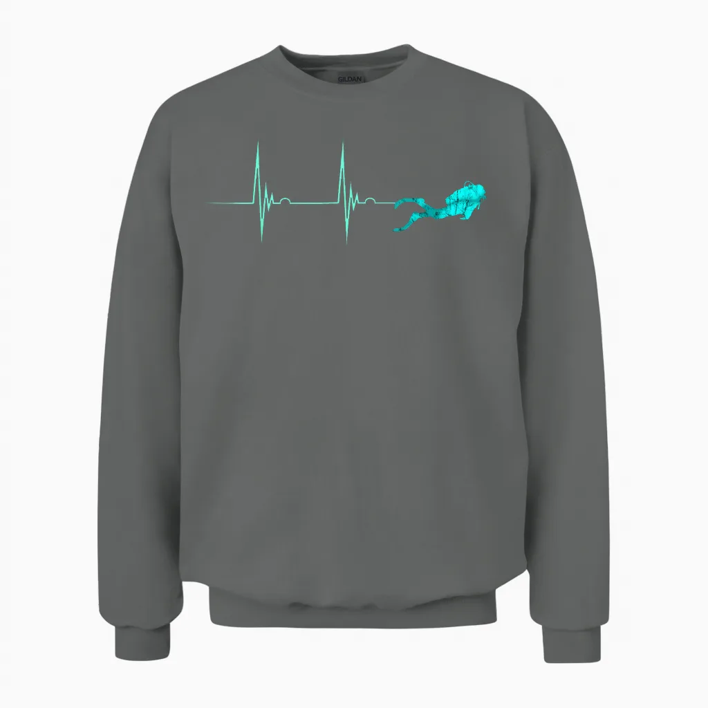 Underwater Diver Heartbeat Deep Diving T-Shirt, Black, S Unisex Sweatshirt in Graphite Heather