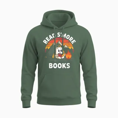 Read S'more Books Cute Campfire | Reading Book Lovers Unisex Hoodie - Military Green