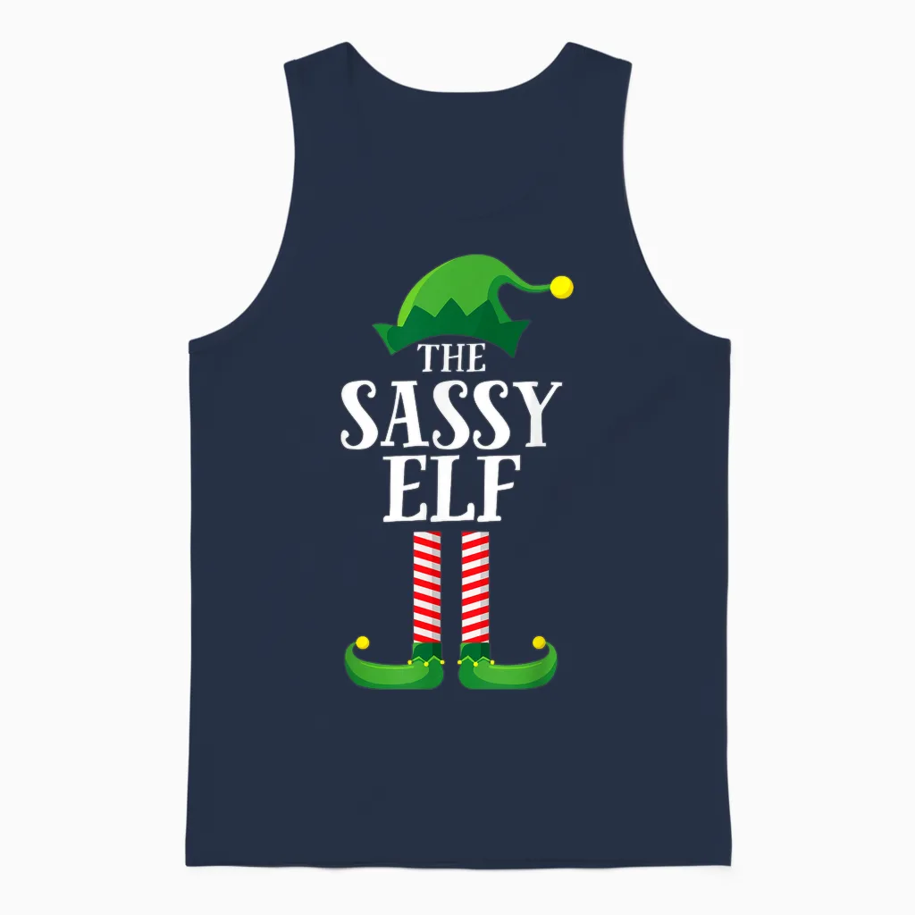 Sassy Elf Matching Family Group Christmas Party Pyjamas Unisex Tank Top in Navy