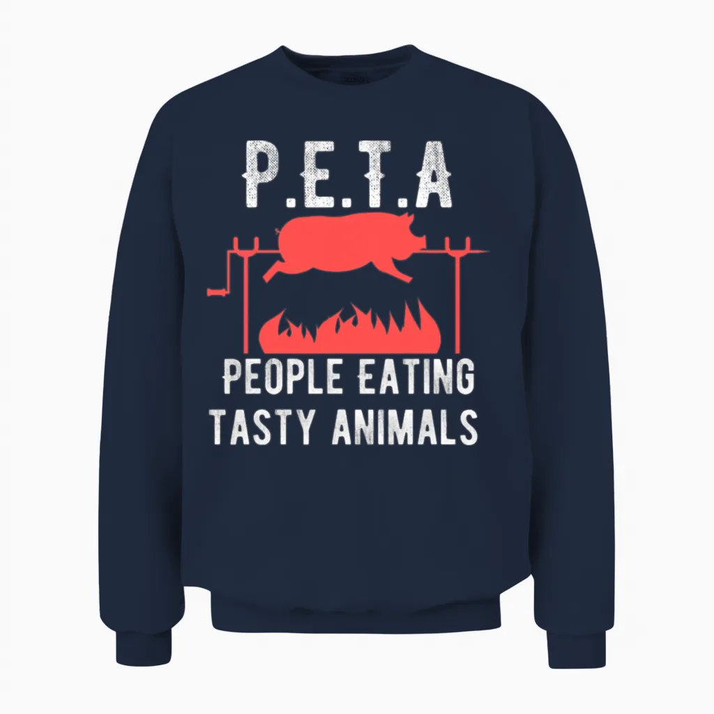 Funny P E T a People Eating Tasty Animals Design Unisex Sweatshirt in Navy