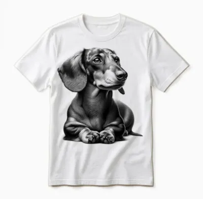 Super Cute Dachshund in Lying Pose as Cool Portrait T-Shirt, Gray Unisex T-Shirt - White