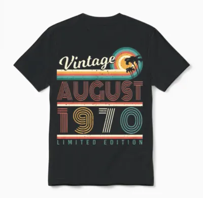 August 1970 Retro Unisex T-Shirt - Black